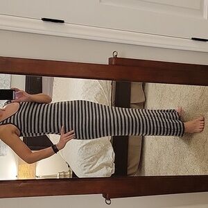 Zenana Rayon Black and Gray Striped Maxi Dress